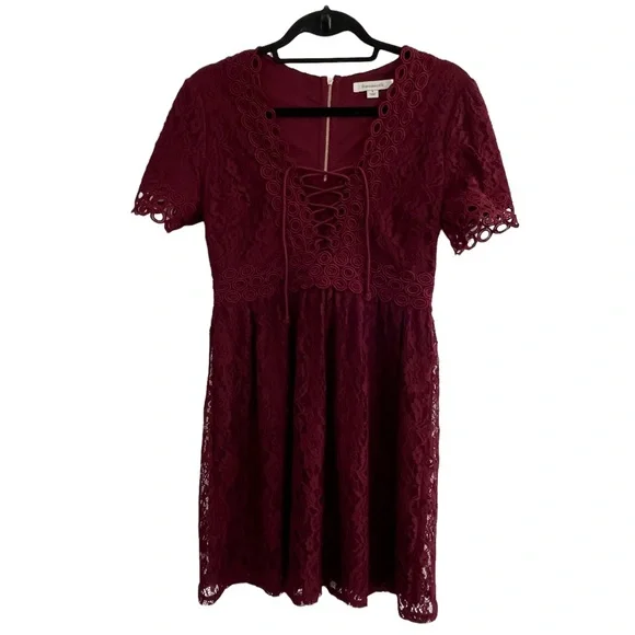 short burgundy lace dress Burgundy lace short prom dress, burgundy lace homecoming dress – dresstby